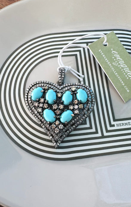 SALE | Pave Diamond and Turquoise Heart Pendant