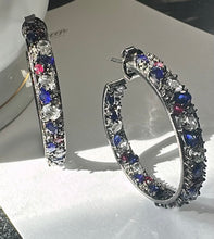 Load image into Gallery viewer, SALE | Multi-Gemstone and Pave Diamond Hoops