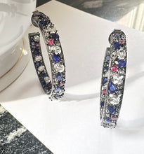 Load image into Gallery viewer, SALE | Multi-Gemstone and Pave Diamond Hoops