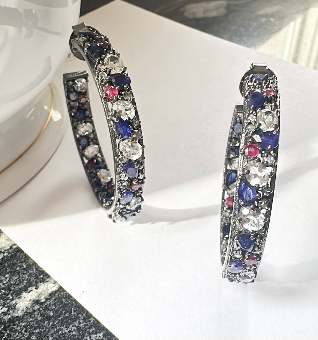 SALE | Multi-Gemstone and Pave Diamond Hoops