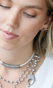 Pave Diamond Bar and Leather Necklace