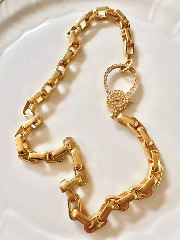 Brass Link Chain with Pave Diamond Lock GV