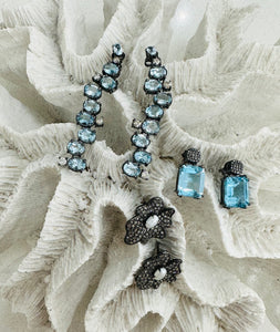Pave Diamond Gemstone Drop Earrings