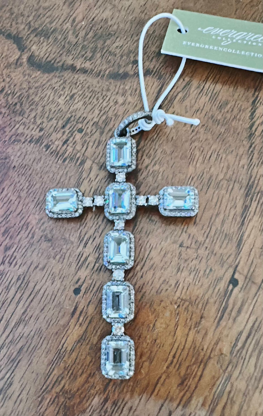 Pave Diamond and Aquamarine Cross