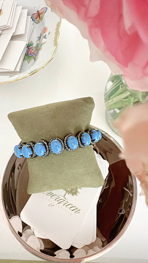Pave Diamond and Oval Turquoise Bracelet