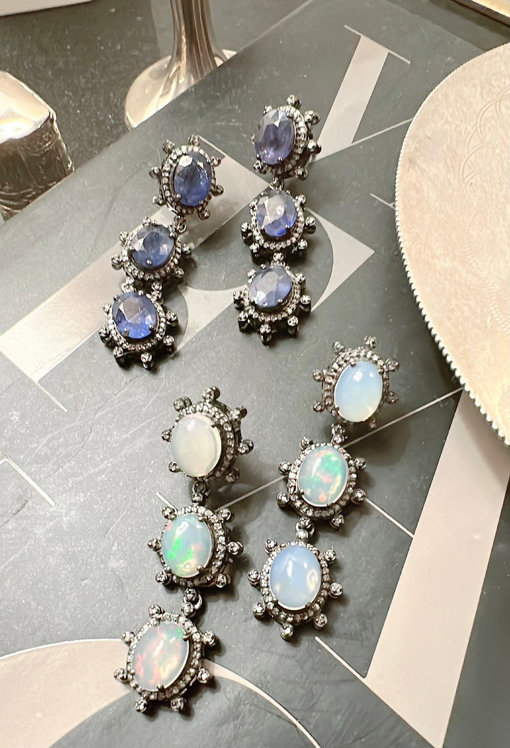 Pave Diamond and Opal Earrings