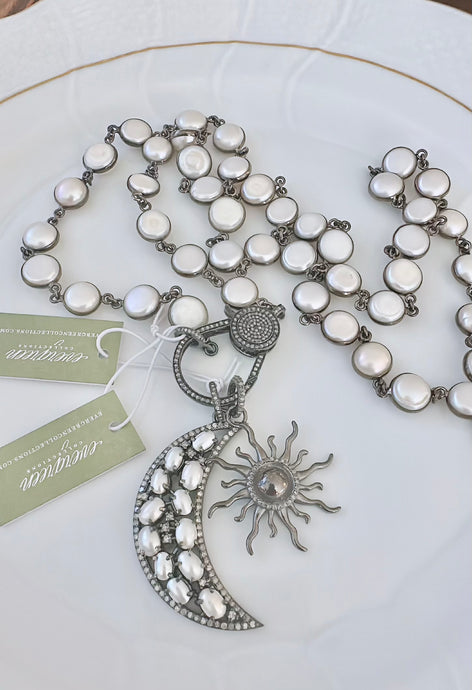 SALE | Pave Diamond and Pearl Crescent Pendant