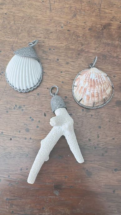 Pave Diamond Shell Pendants