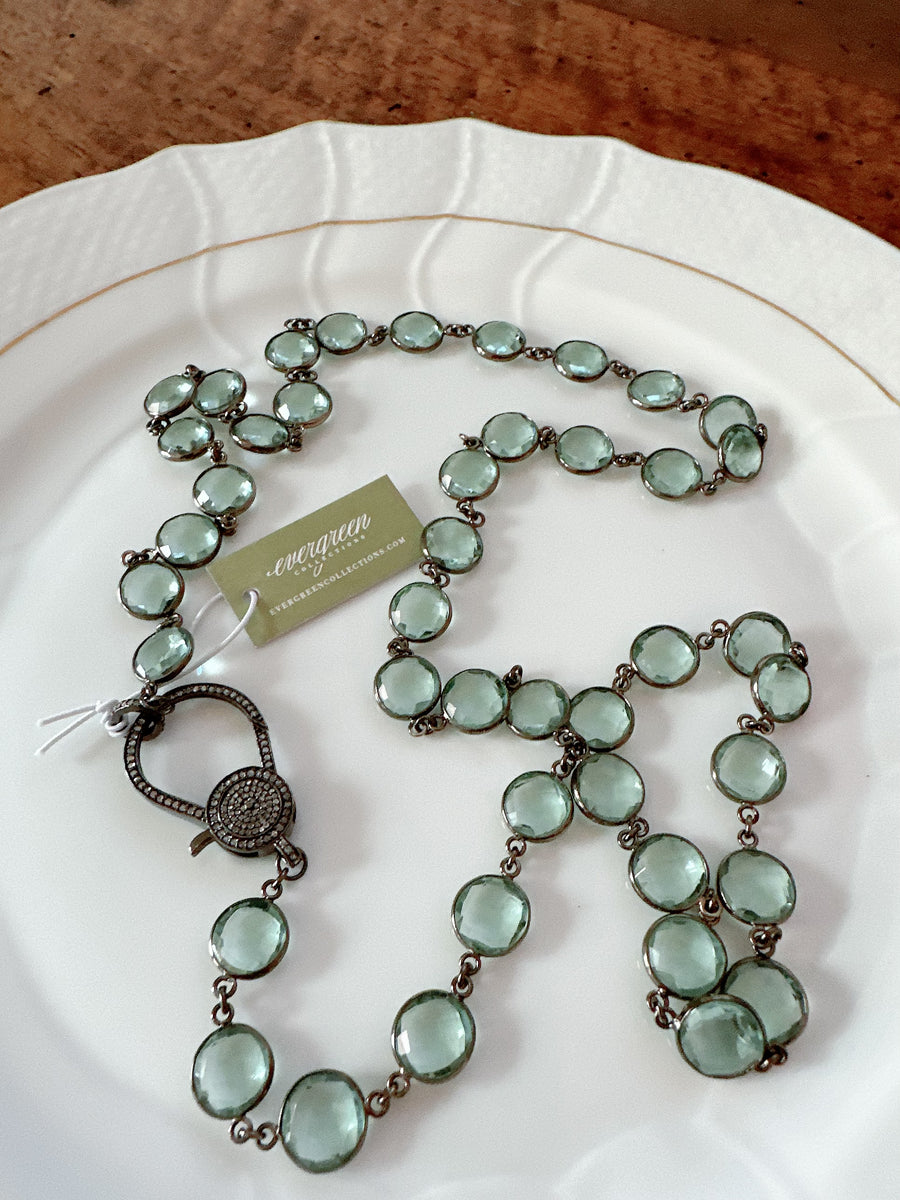 Green Amethyst Chain with Pave Diamond Lock