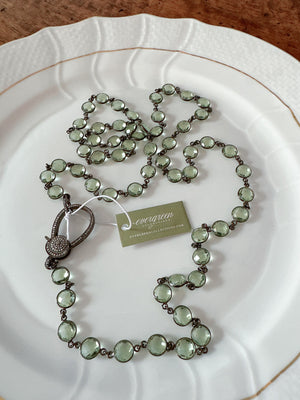 Green Amethyst Bezel Chain with Pave Diamond Lock