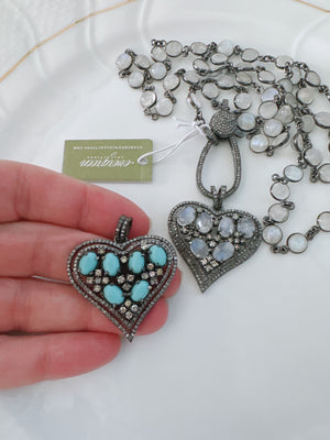 Pave Diamond and Moonstone Heart Pendant