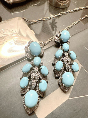 Pave Diamond and Turquoise Earrings