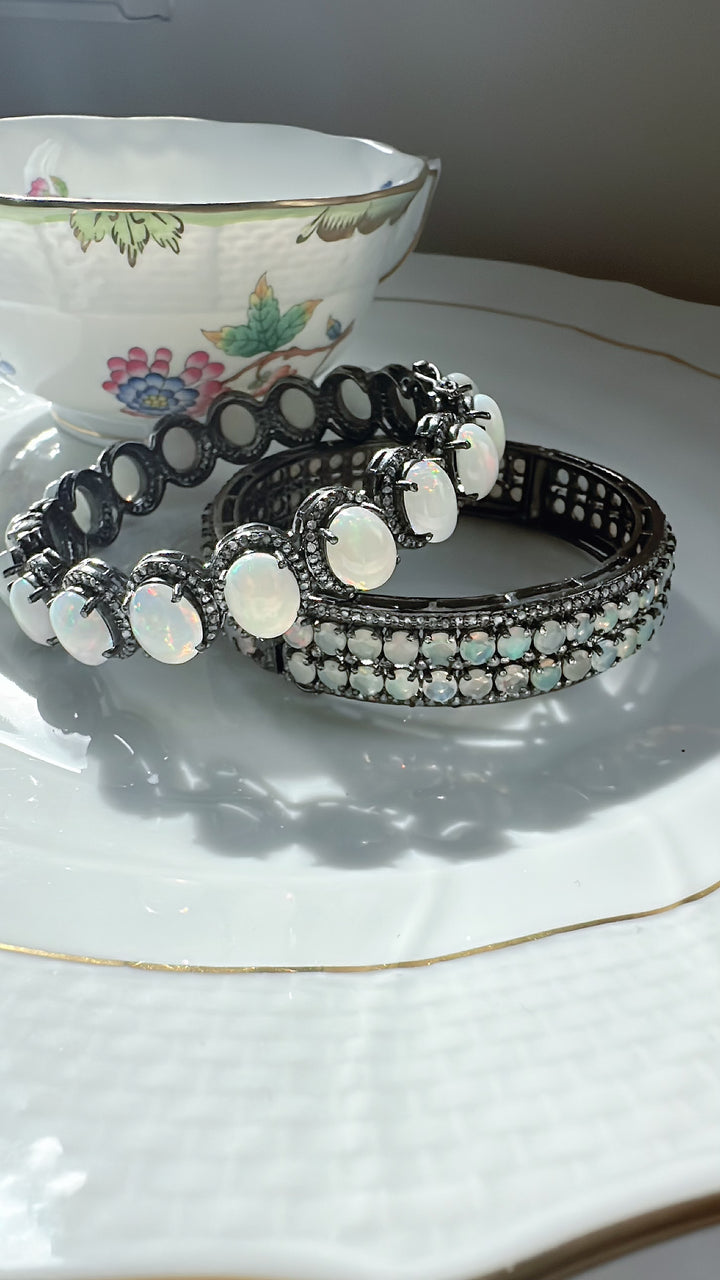 Pave Diamond and Oval Opal Bracelet