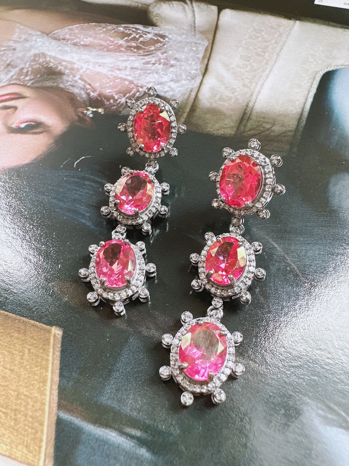 Pave Diamond Pink Topaz Earrings