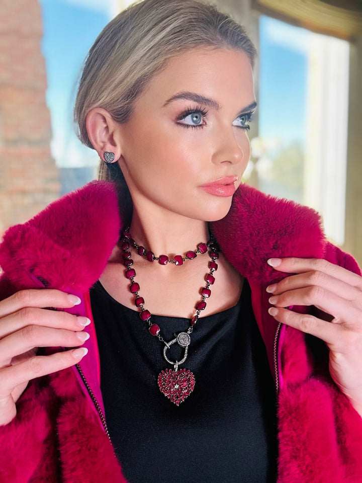 Pave Diamond and Ruby Baguette Heart