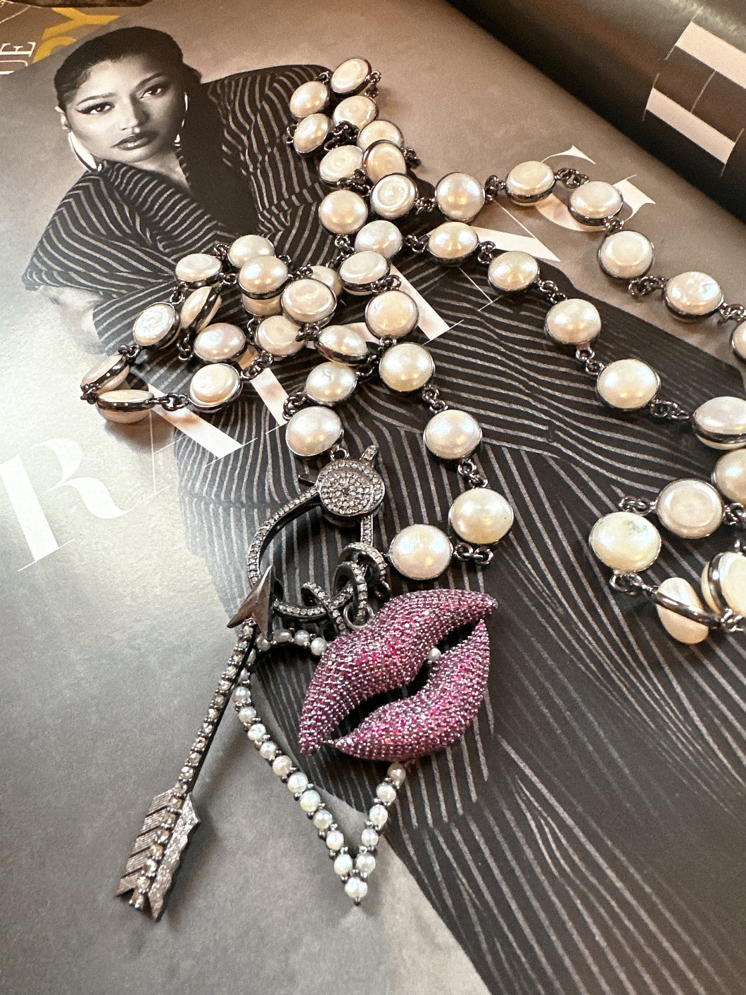 SALE | Pave Diamond and Red Spinal Lips Pendant