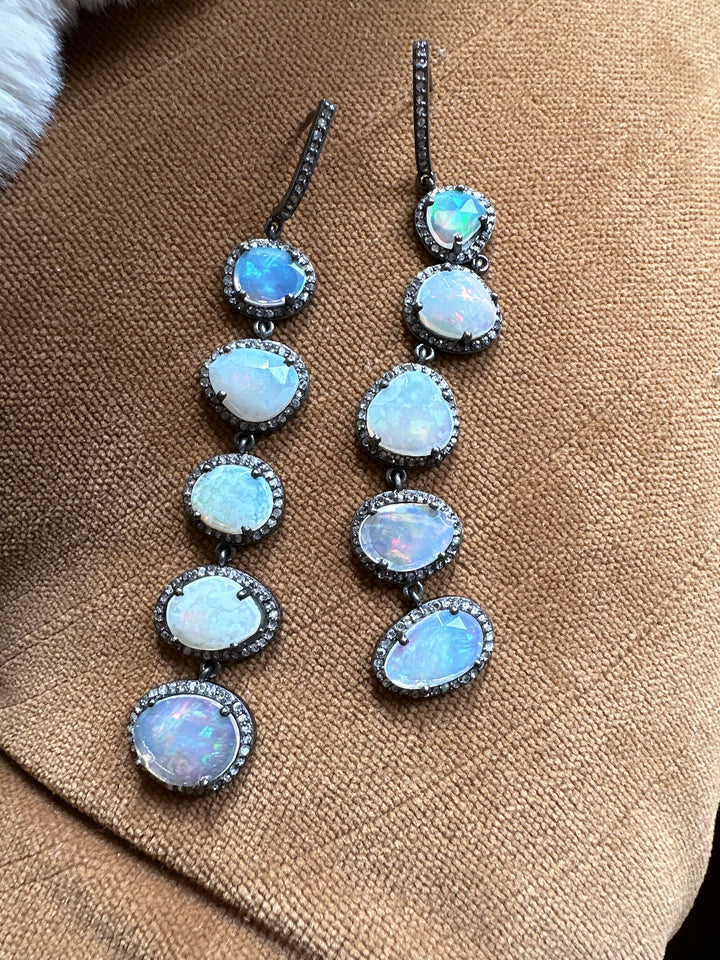 Pave Diamond Ethiopian Opal Drop Earrings