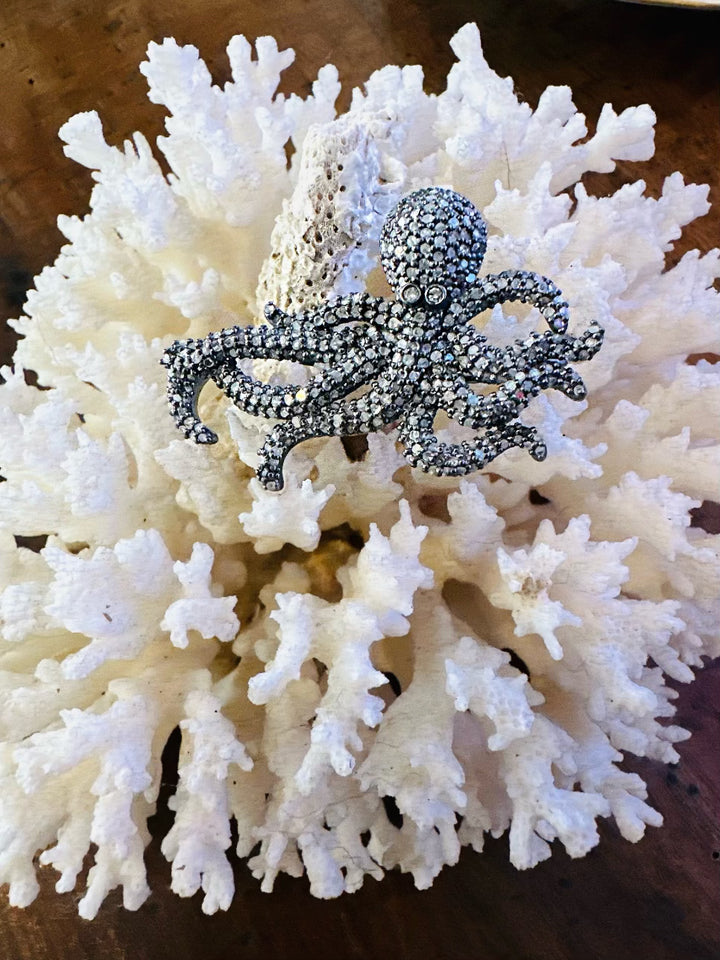 Pave Diamond Octopus Pendant and Brooch