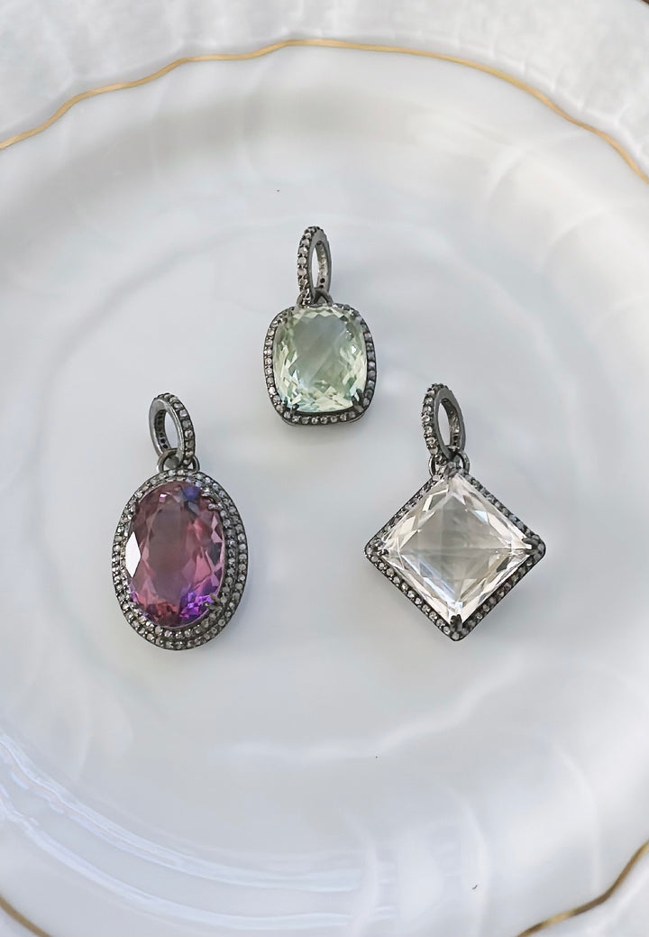 Pave Diamond and Gemstone Pendant | +Colors