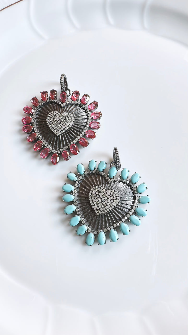 Pave Diamond and Gemstone Heart Pendant