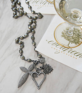 Pave Diamond and Pearl Heart Pendant
