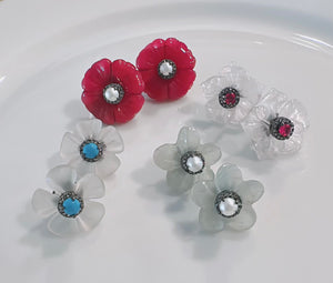 SALE | Pave Diamond and Gemstone Flower Studs