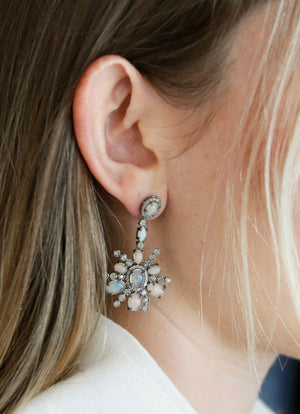 Pave Diamond and Opal Drop Earrings