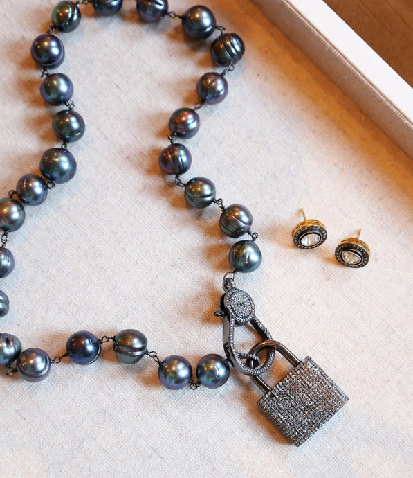 AA+ Freshwater Pearl Necklace with Pave Diamond Lock