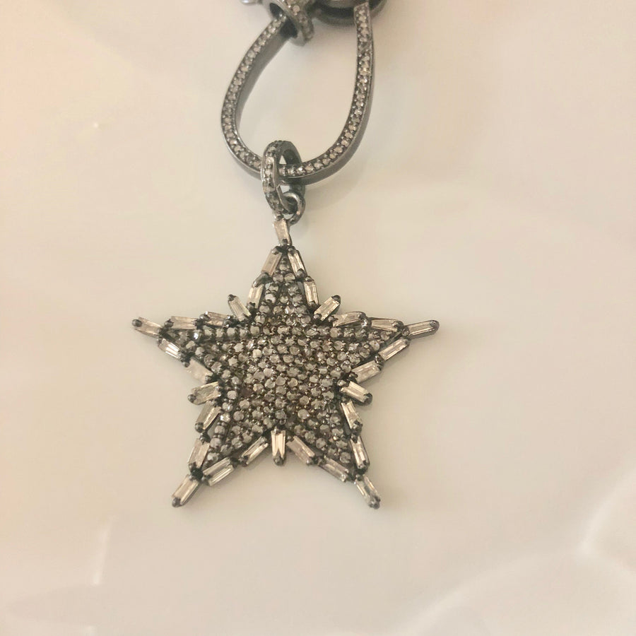 Pave and Baguette Diamond Star Pendant