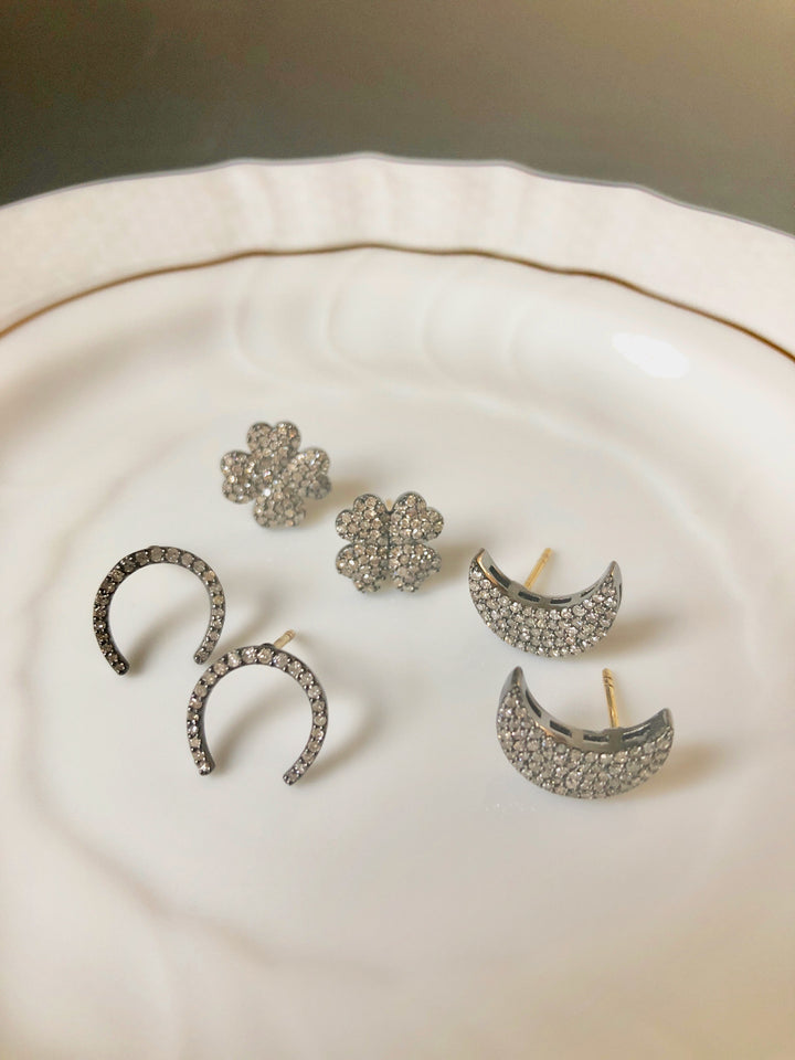 Pave Diamond Crescent Moon Earrings