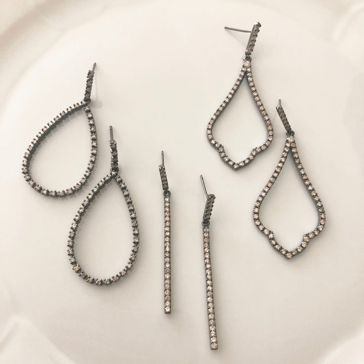Pave Diamond Line Drop Earrings