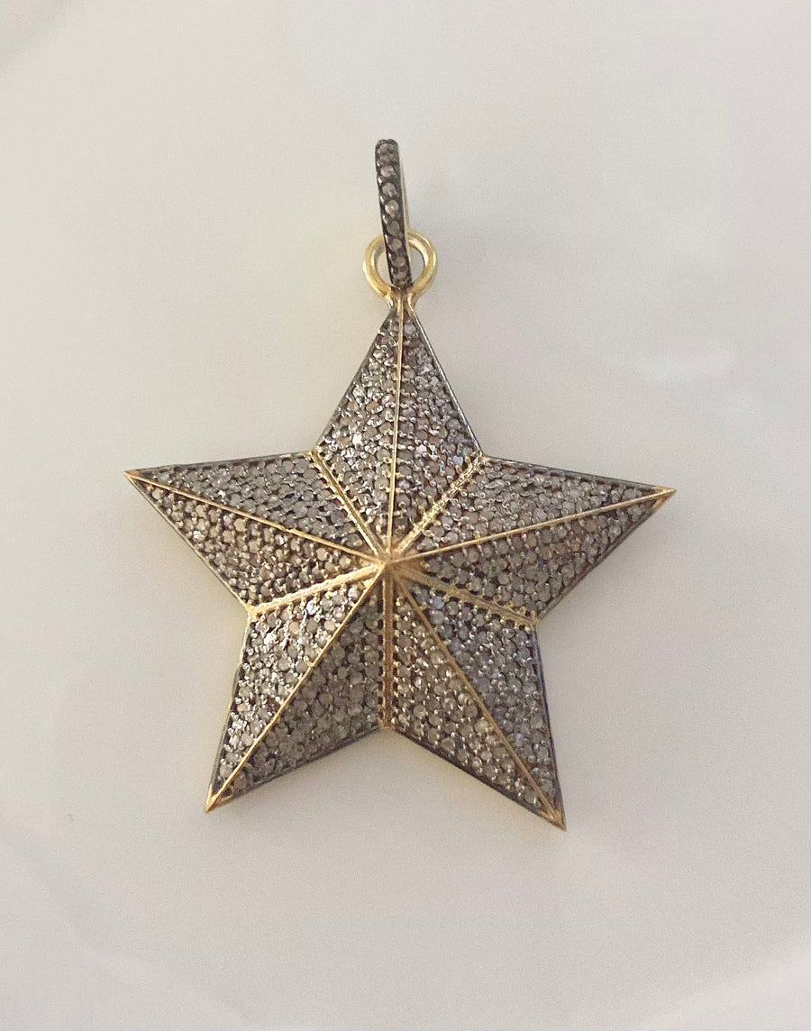 Pave Diamond Two Tone Star Pendant