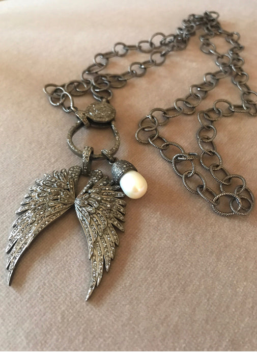 Pave Diamond Angel Wing Pendant