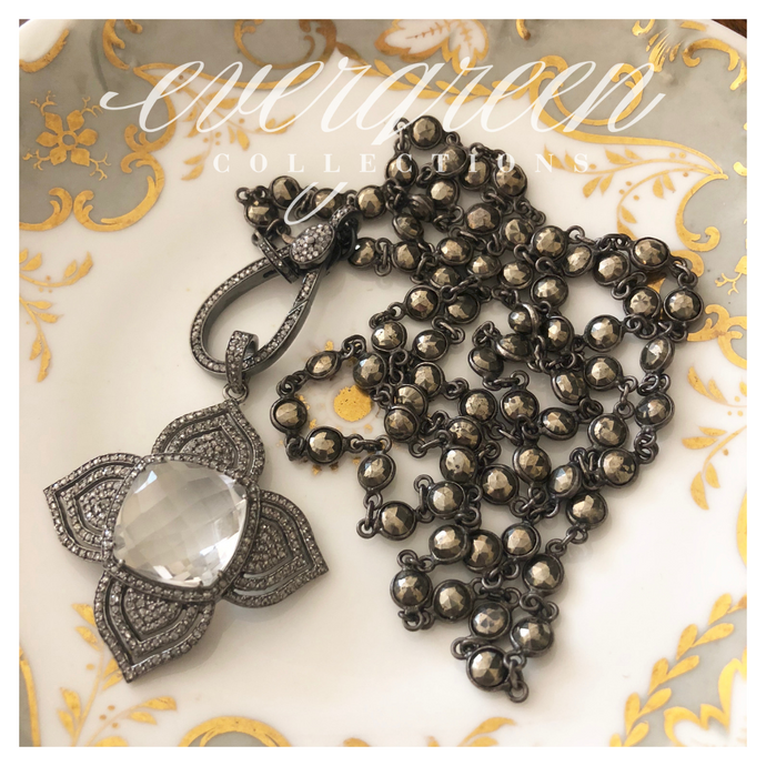 Pryite Bezel Necklace with Pave Diamond Clasp