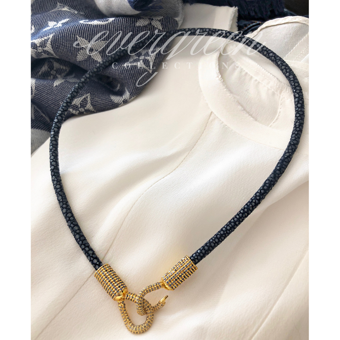 Shagreen Choker with Pave Diamond Hook and Eye Closure