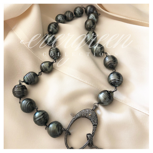 Tahitian Pearl Necklace with Pave Diamond Clasp