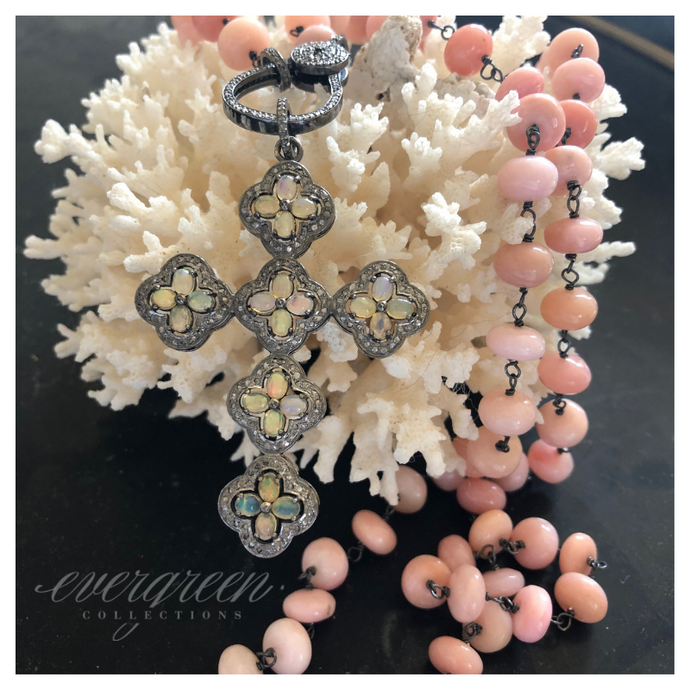SALE | Pave Diamond and Opal Cross Pendant