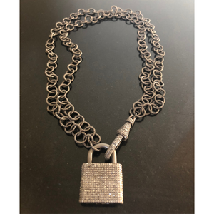 Oxidized Brass Chain with Pave Diamond Swivel Clasp