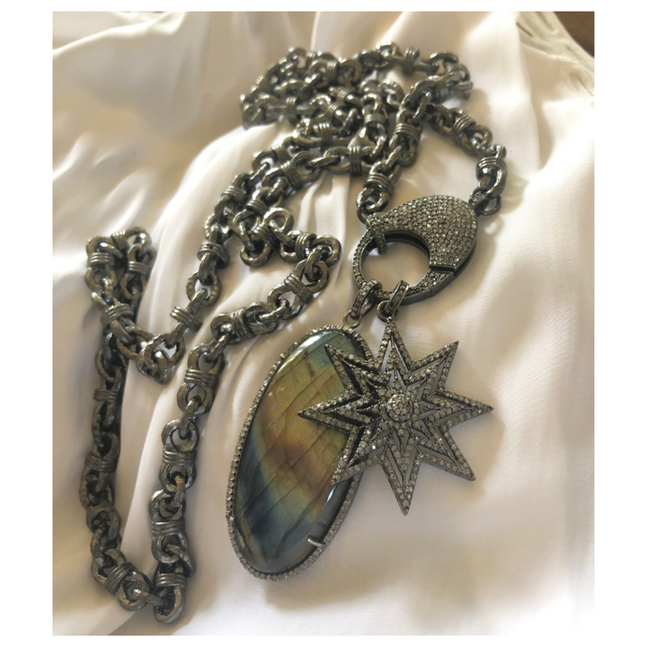 Pave Diamond Labradorite Pendant