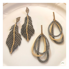 Load image into Gallery viewer, Pave Diamond Two Tone Earrings
