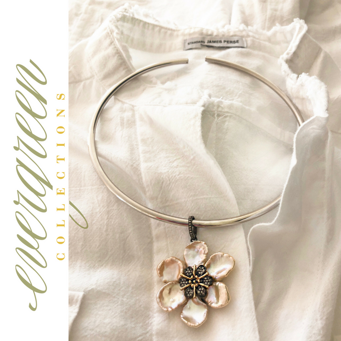 Pave Diamond Pearl Flower Pendant