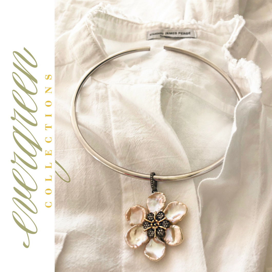 Pave Diamond Pearl Flower Pendant