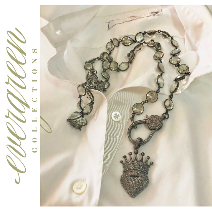 Pave Diamond Crowned Heart Pendant