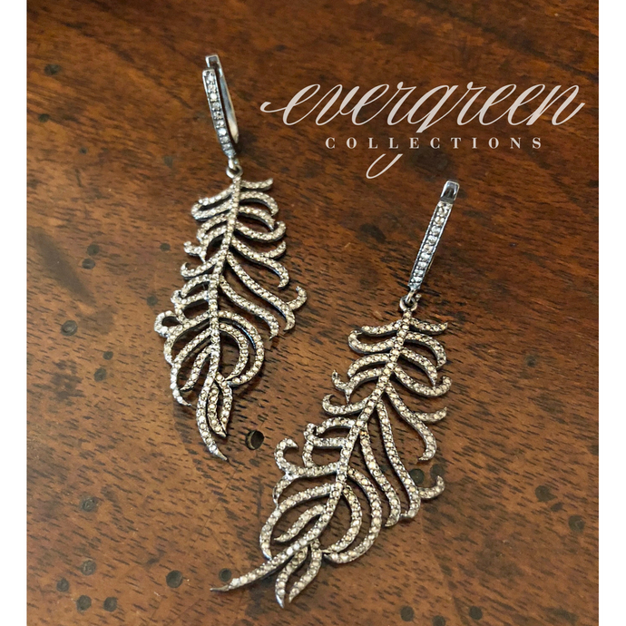 Pave Diamond Feather Earrings