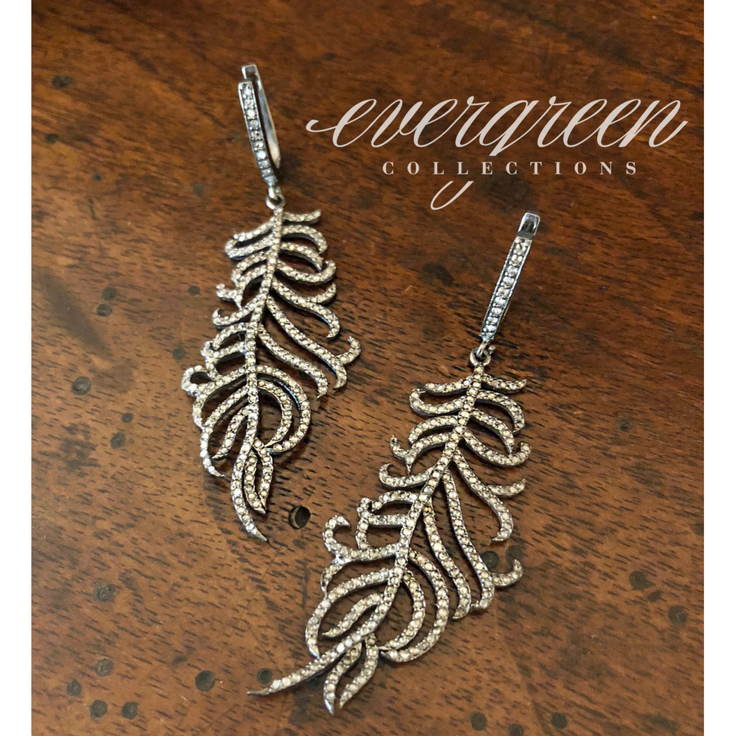 Pave Diamond Feather Earrings