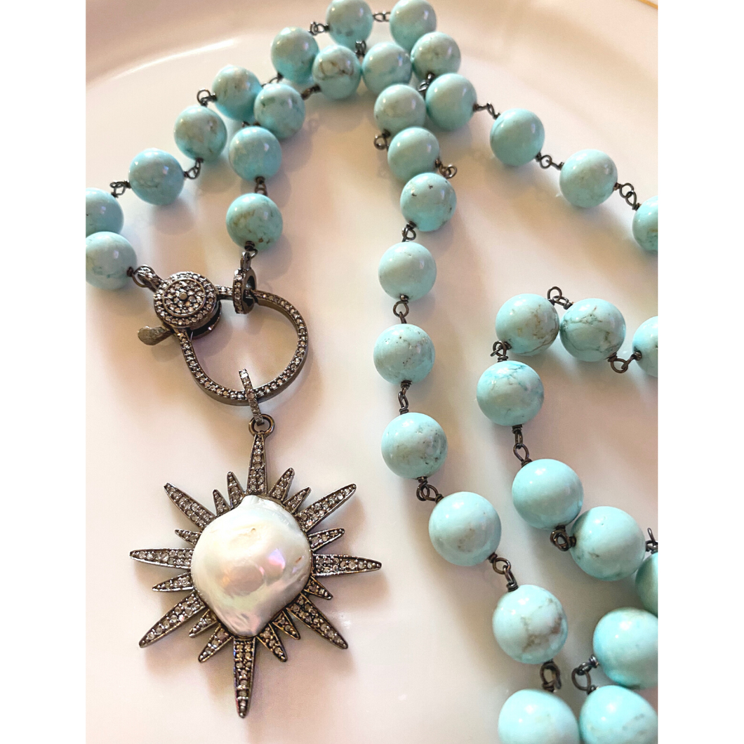 Turquoise Necklace with Pave Diamond Clasp