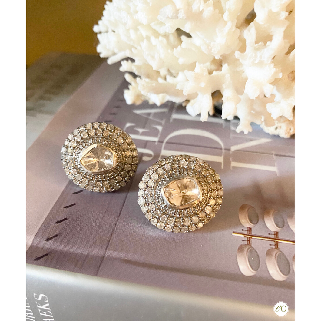 Pave and Rose Cut Diamond Earrings