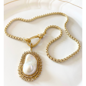 Diamond Baguette and Pearl Pendant