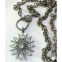 Load image into Gallery viewer, Pave Diamond &amp; Gemstone Starburst Pendant |+Colors