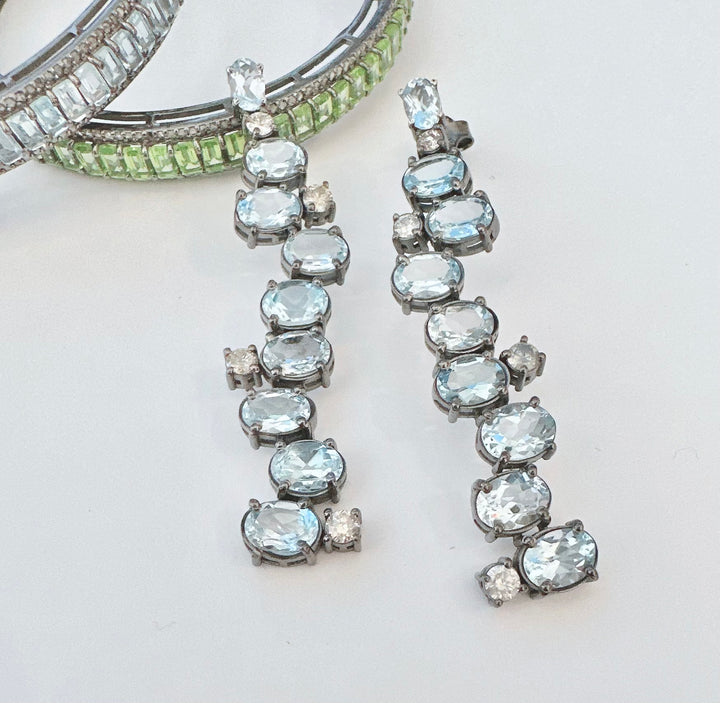 Pave Diamond and Blue Topaz Earrings